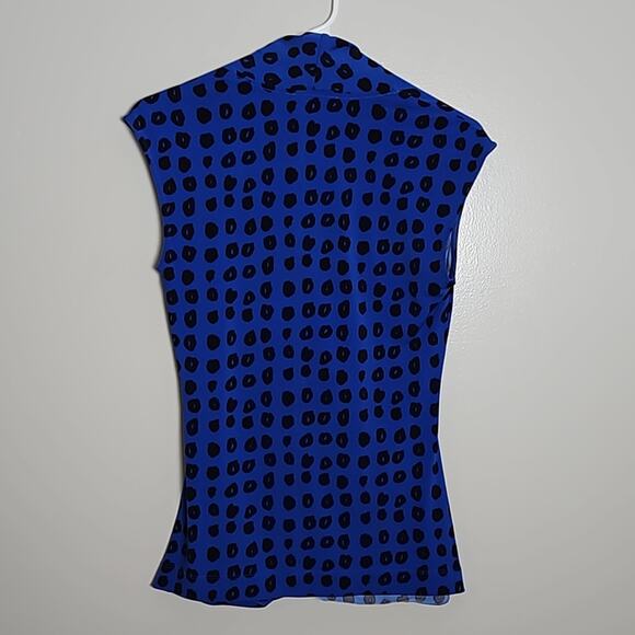 Chaus New York Blue Black Wrap Sleeveless Blouse Sz Small - Picture 6 of 11